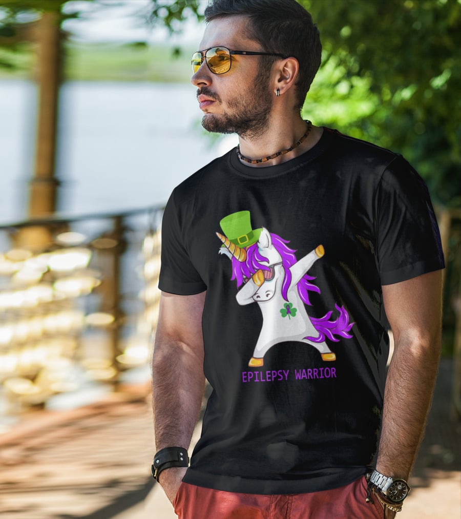 Unicorn Epilepsy Warrior Dabbing With Green Hat And Shamrock T-Shirt