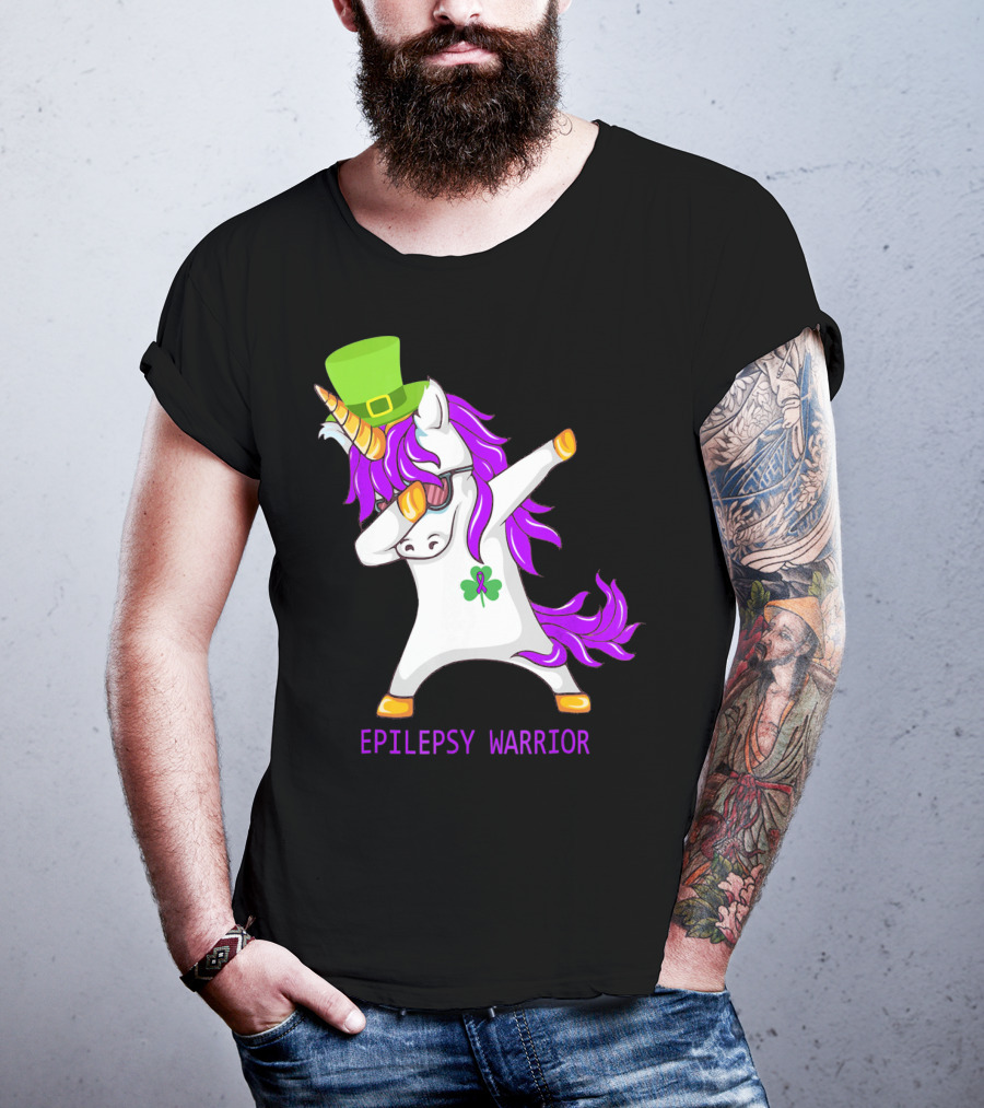 Unicorn Epilepsy Warrior Dabbing With Green Hat And Shamrock T-Shirt