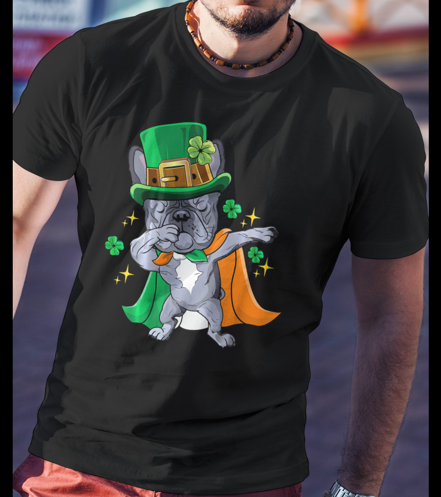 Dabbing French Bulldog Leprechaun St Patrick's Day Shamrocks T-Shirt