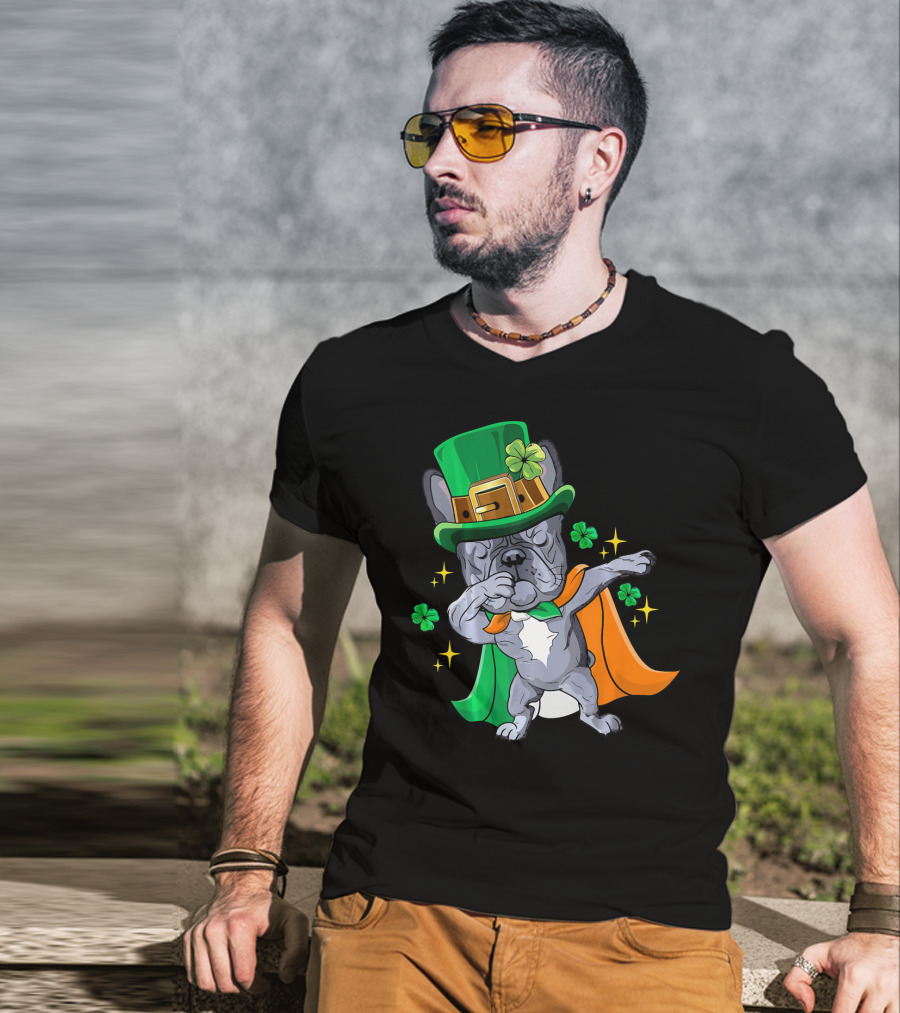 Dabbing French Bulldog Leprechaun St Patrick's Day Shamrocks T-Shirt