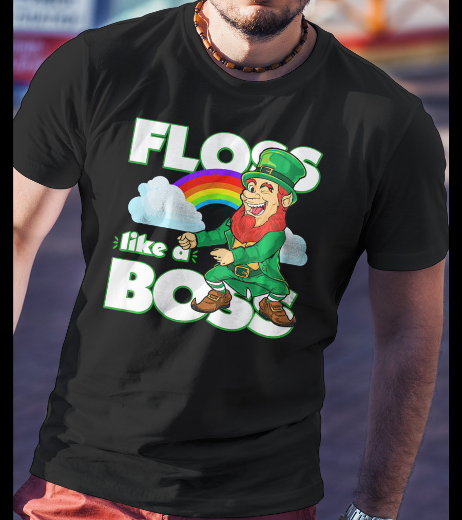 Floss Like A Boss St. Patricks Leprechaun Rainbow T-Shirt