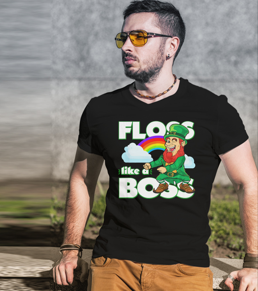 Floss Like A Boss St. Patricks Leprechaun Rainbow T-Shirt