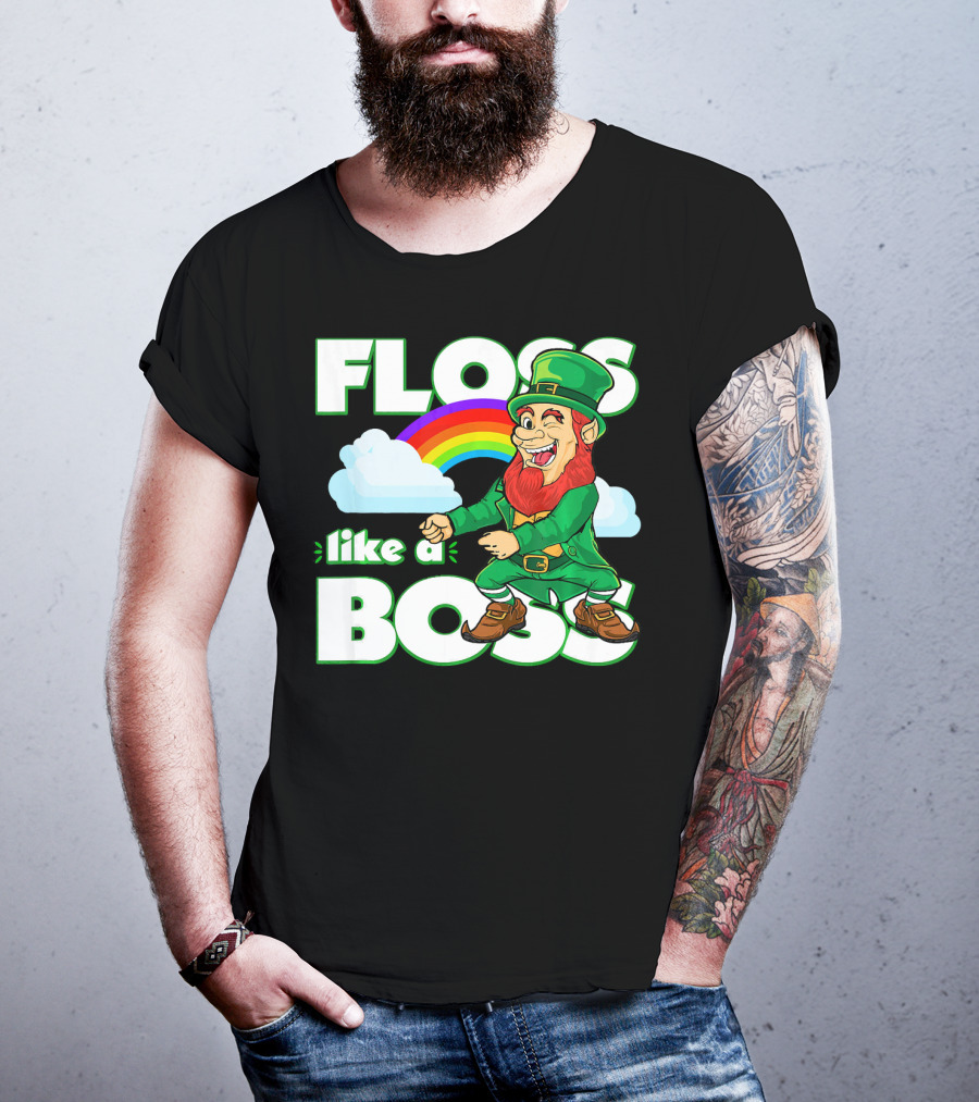 Floss Like A Boss St. Patricks Leprechaun Rainbow T-Shirt