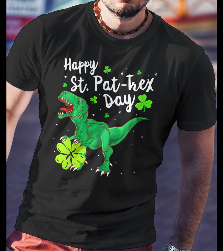 Happy St Pat Trex Day With Shamrock Dinosaurs T-Shirt