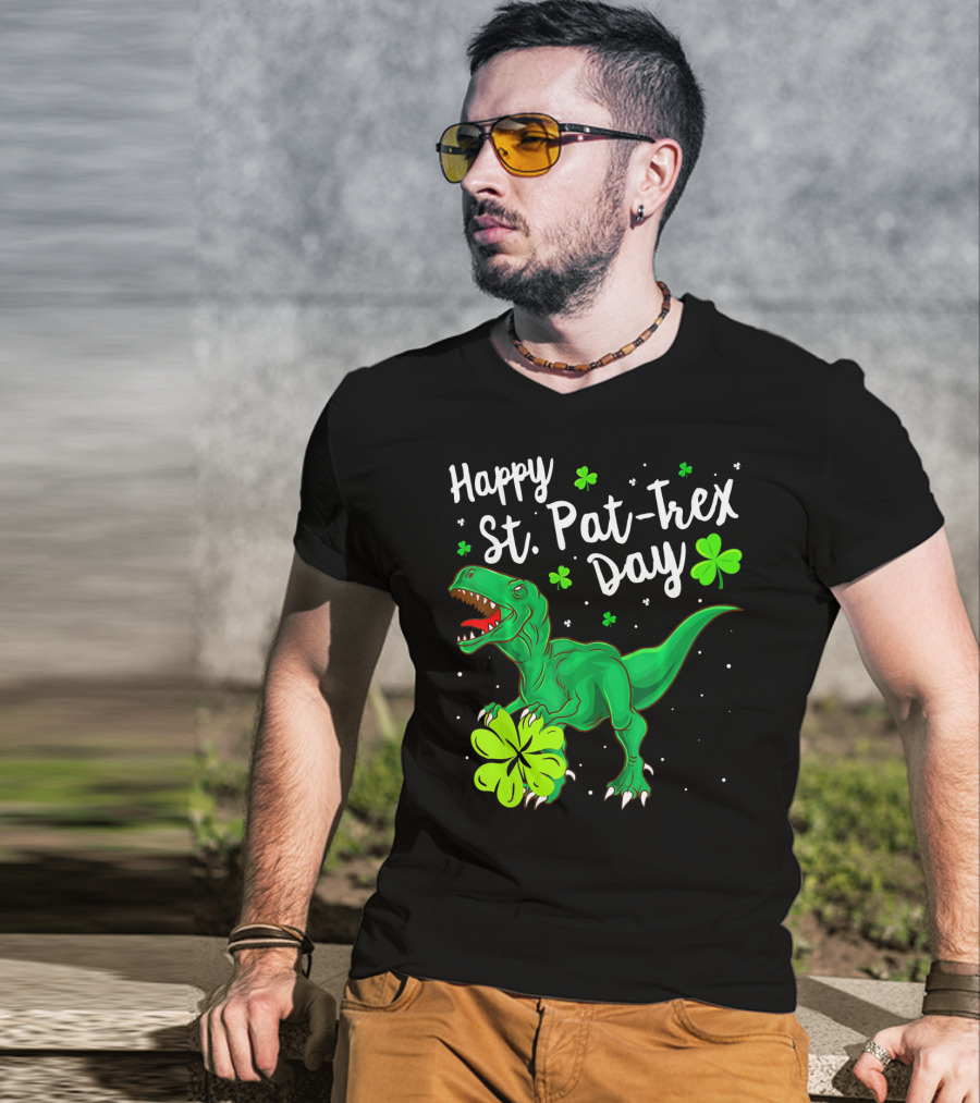 Happy St Pat Trex Day With Shamrock Dinosaurs T-Shirt