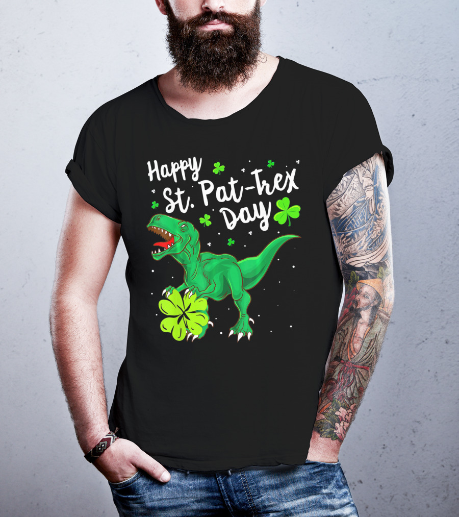 Happy St Pat Trex Day With Shamrock Dinosaurs T-Shirt