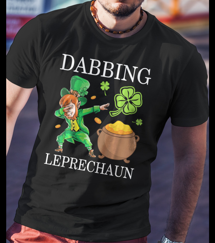 Dabbing Leprechaun Clover And Gold Coins T-Shirt
