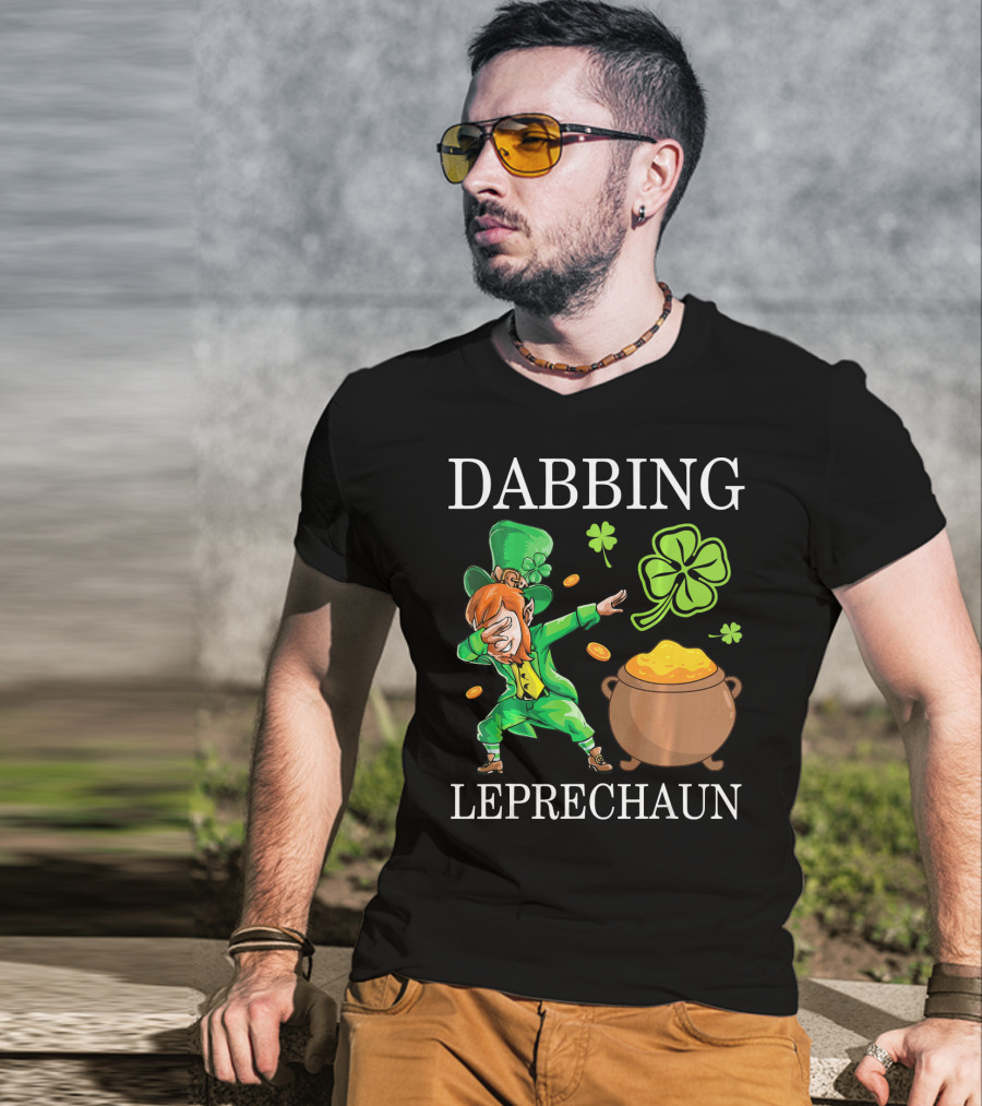 Dabbing Leprechaun Clover And Gold Coins T-Shirt