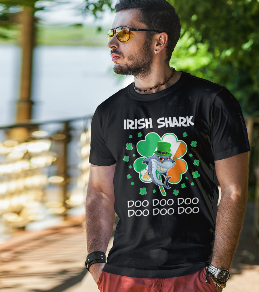 Irish Shark Doo Doo Doo Shamrock Beer St Patricks T-Shirt