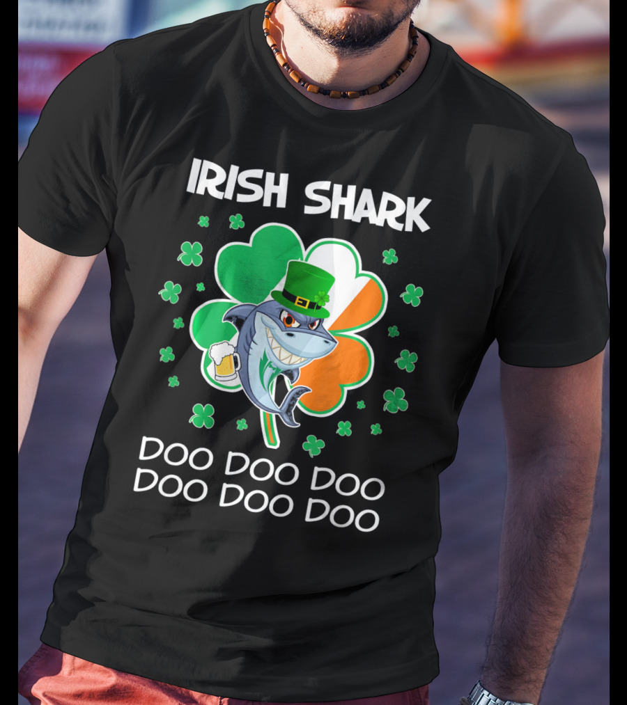 Irish Shark Doo Doo Doo Shamrock Beer St Patricks T-Shirt