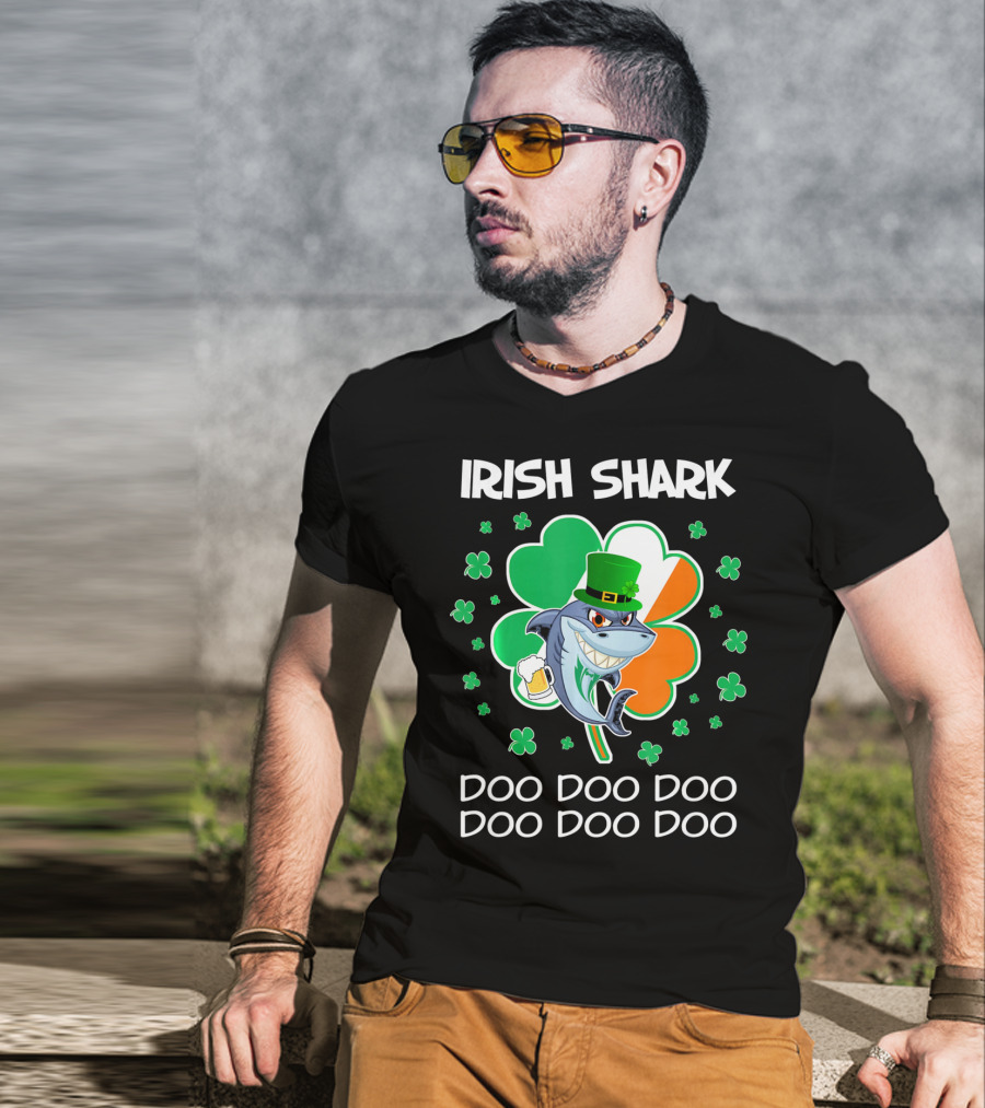 Irish Shark Doo Doo Doo Shamrock Beer St Patricks T-Shirt