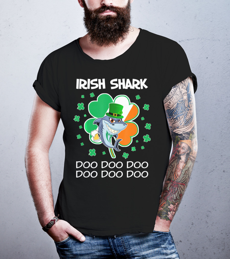Irish Shark Doo Doo Doo Shamrock Beer St Patricks T-Shirt