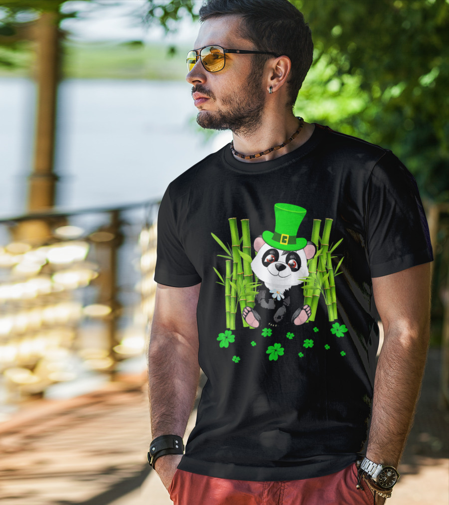 Leprechaun Panda Bamboo St Patricks Day Shamrock T-Shirt