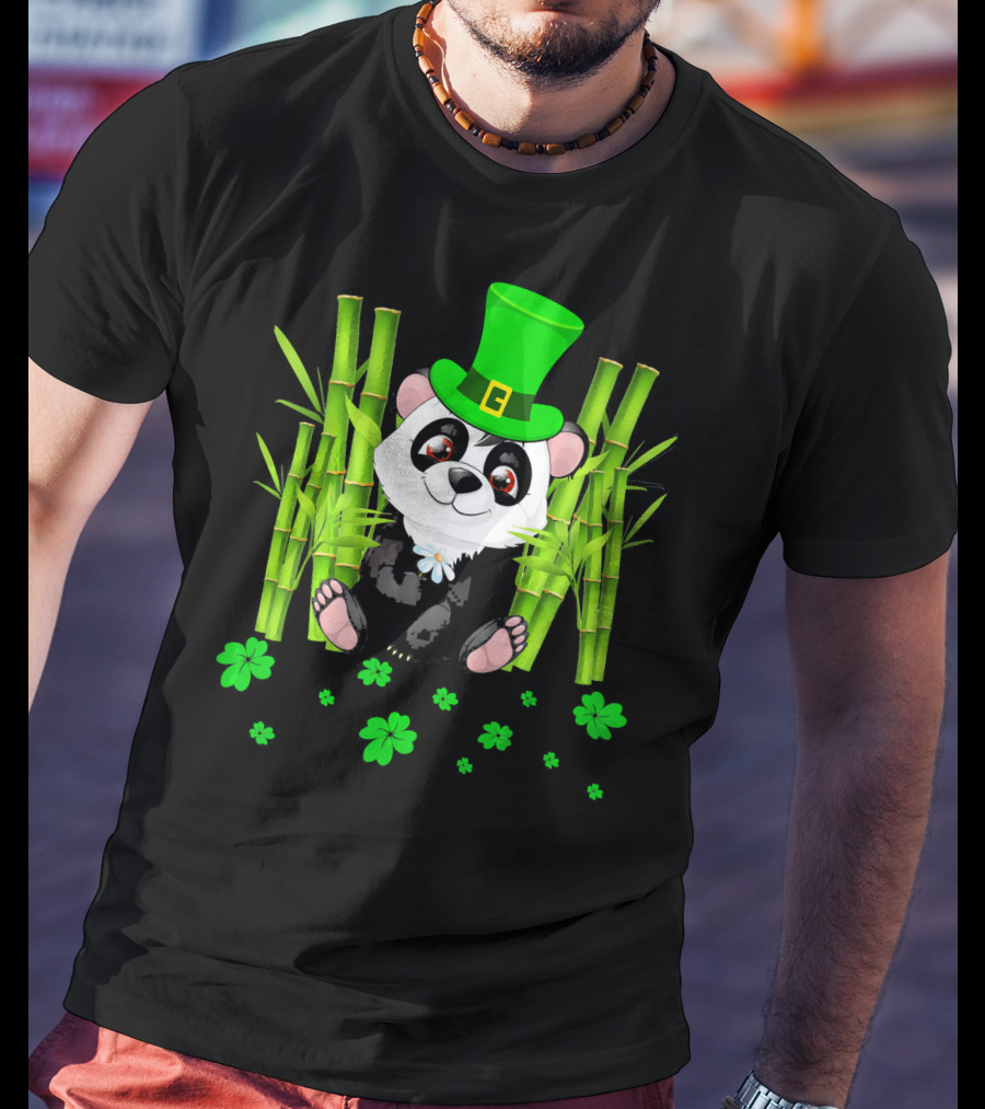 Leprechaun Panda Bamboo St Patricks Day Shamrock T-Shirt