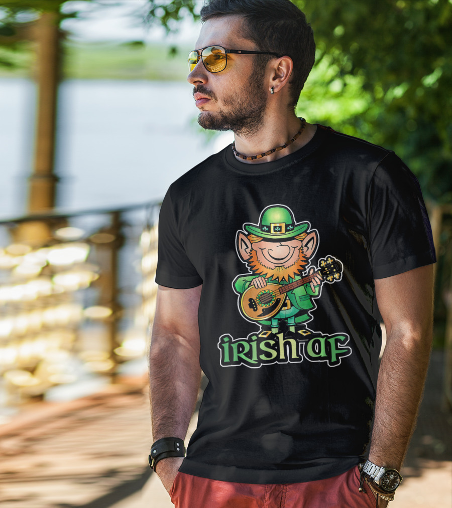 Funny Leprechaun With Guitar Irish AF St Patricks T-Shirt