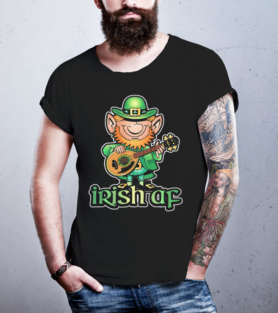 Funny Leprechaun With Guitar Irish AF St Patricks T-Shirt