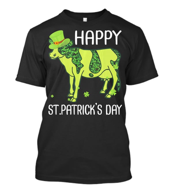 Happy St. Patrick's Day Shamrocks Cow Leprechaun T-Shirt