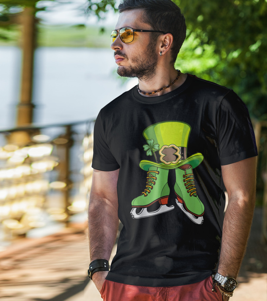 Leprechaun Figure Skating St Patricks Green Hat And Skates T-Shirt