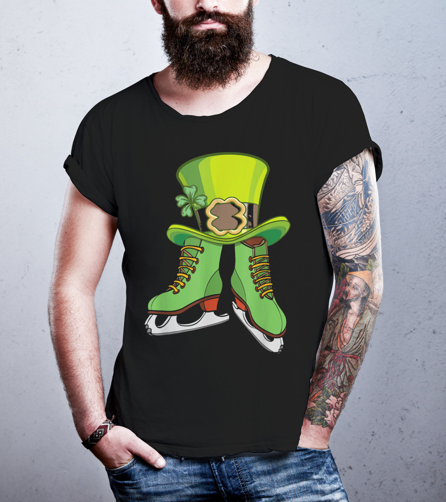 Leprechaun Figure Skating St Patricks Green Hat And Skates T-Shirt