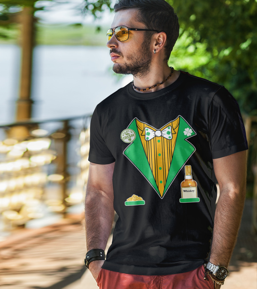 Kiss Me I'm Irish St. Patrick's Day Tux With Whiskey And Gold Coins T-Shirt