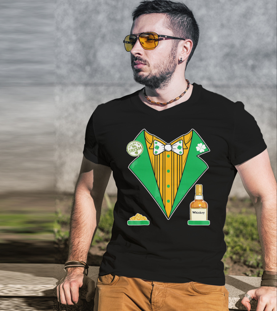 Kiss Me I'm Irish St. Patrick's Day Tux With Whiskey And Gold Coins T-Shirt