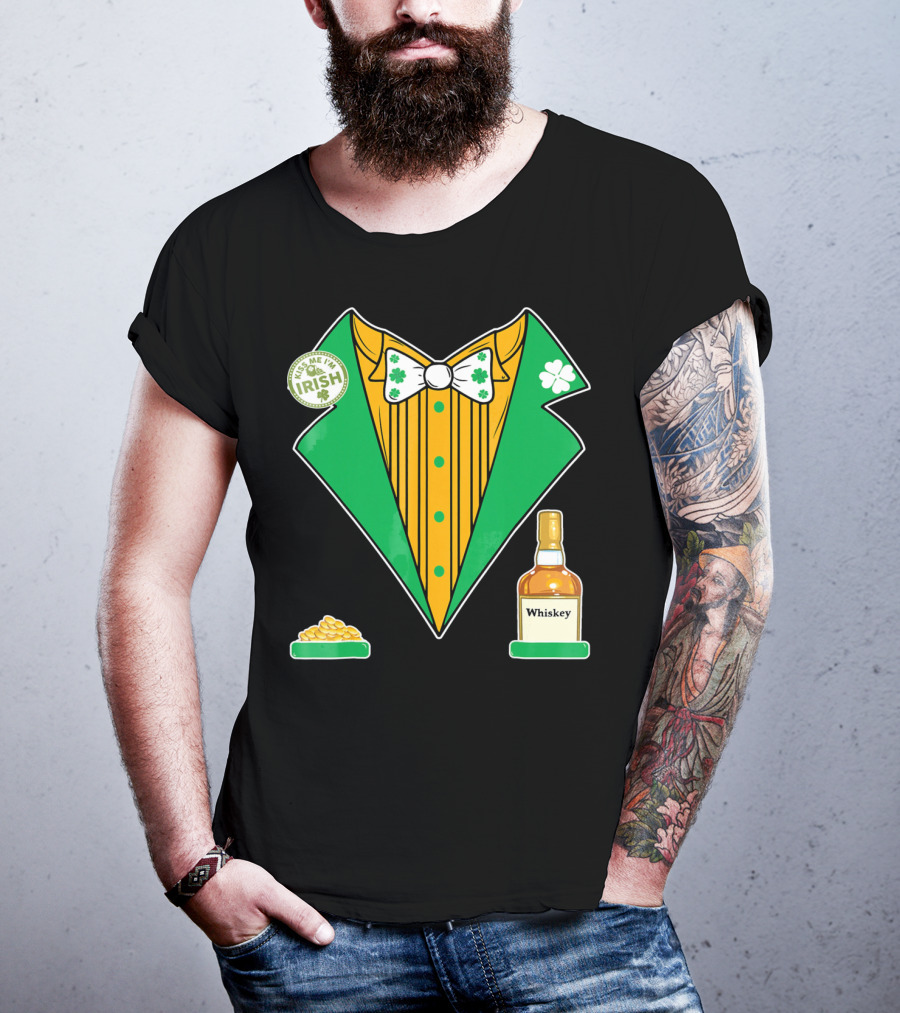 Kiss Me I'm Irish St. Patrick's Day Tux With Whiskey And Gold Coins T-Shirt