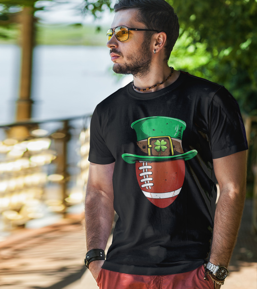 Leprechaun Hat Shamrock American Football Ball T-Shirt