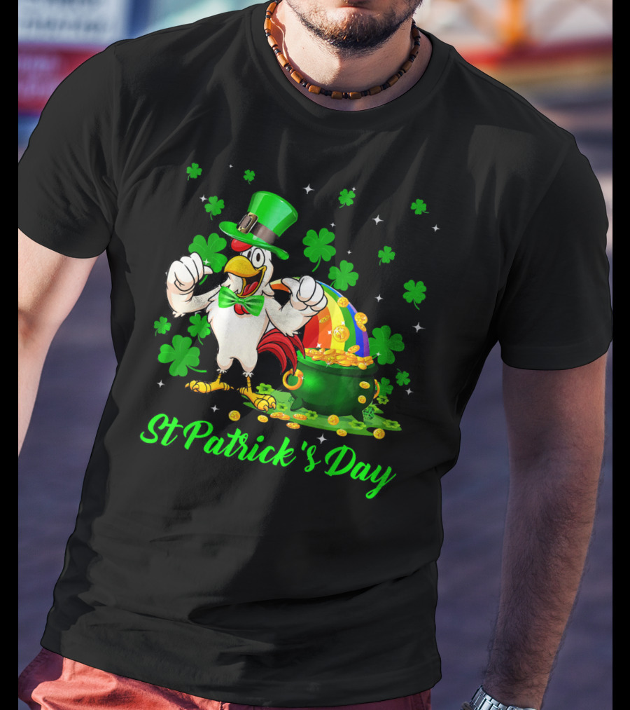 St Patrick's Day Leprechaun Chicken Shamrock Pot Of Gold T-Shirt