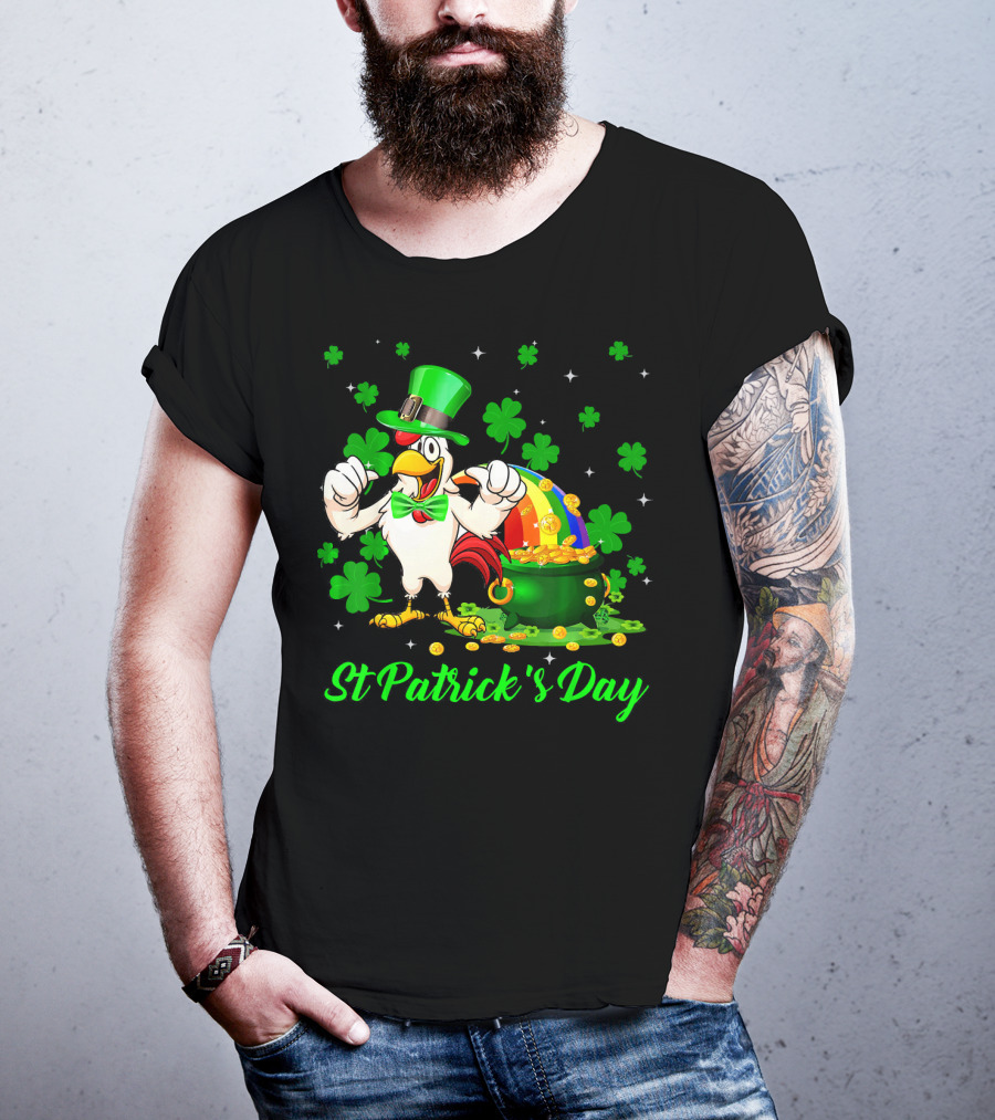 St Patrick's Day Leprechaun Chicken Shamrock Pot Of Gold T-Shirt