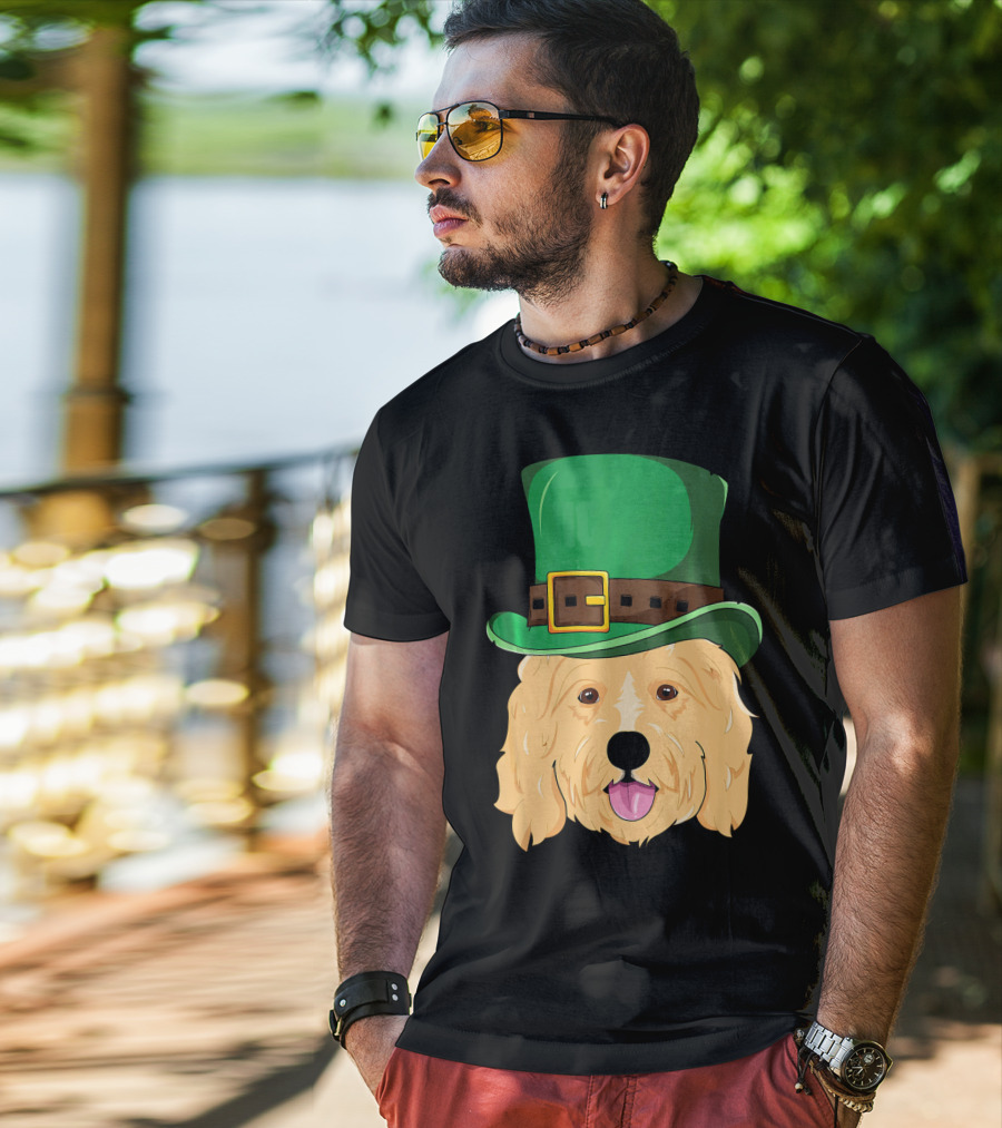 Golden Doodle St. Patrick's Day With Green Leprechaun Hat T-Shirt