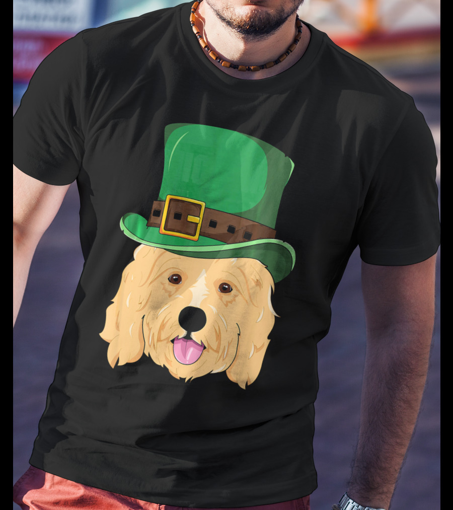 Golden Doodle St. Patrick's Day With Green Leprechaun Hat T-Shirt