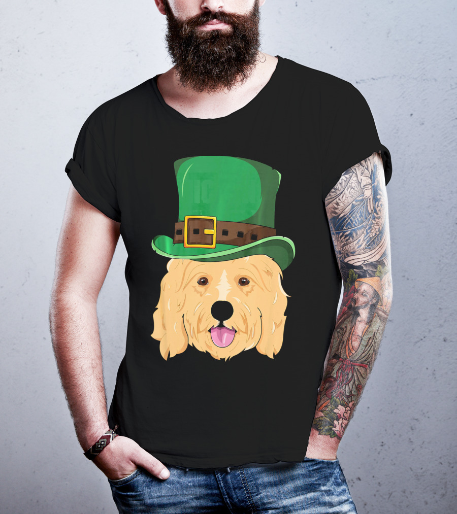 Golden Doodle St. Patrick's Day With Green Leprechaun Hat T-Shirt