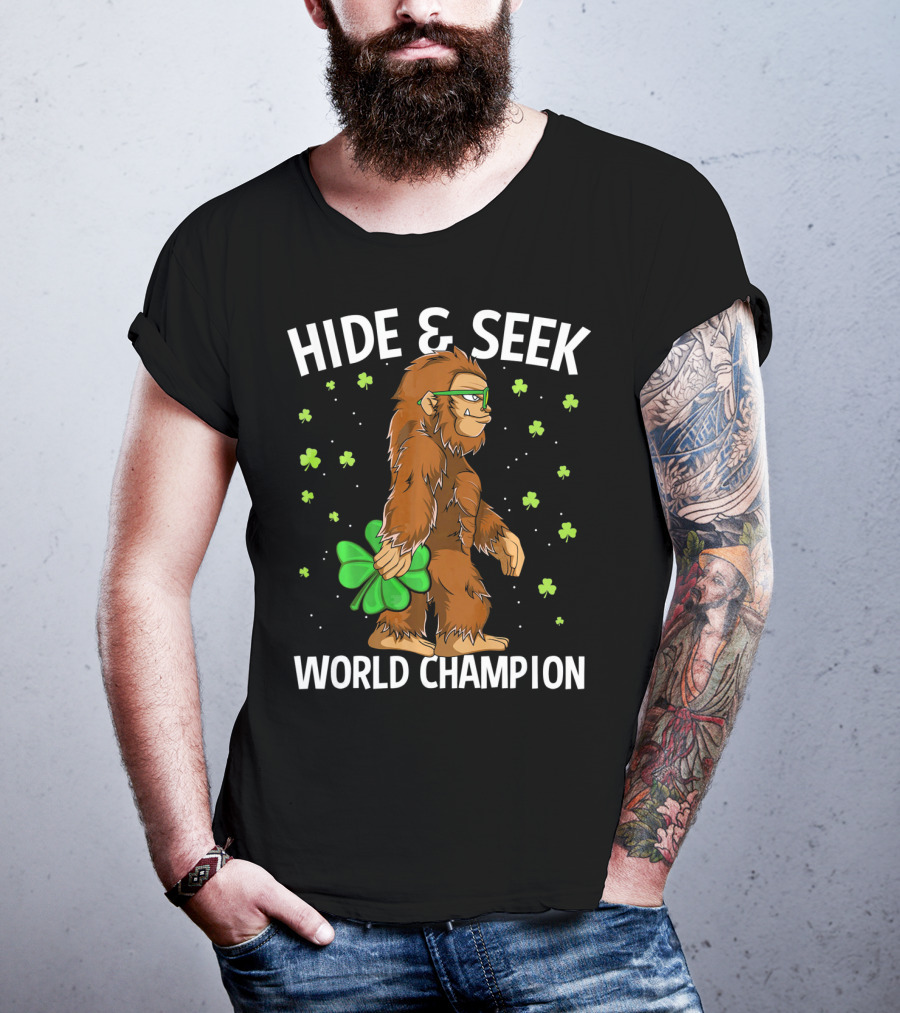 Hide And Seek World Champion Bigfoot Shamrock St Patrick's Day T-Shirt