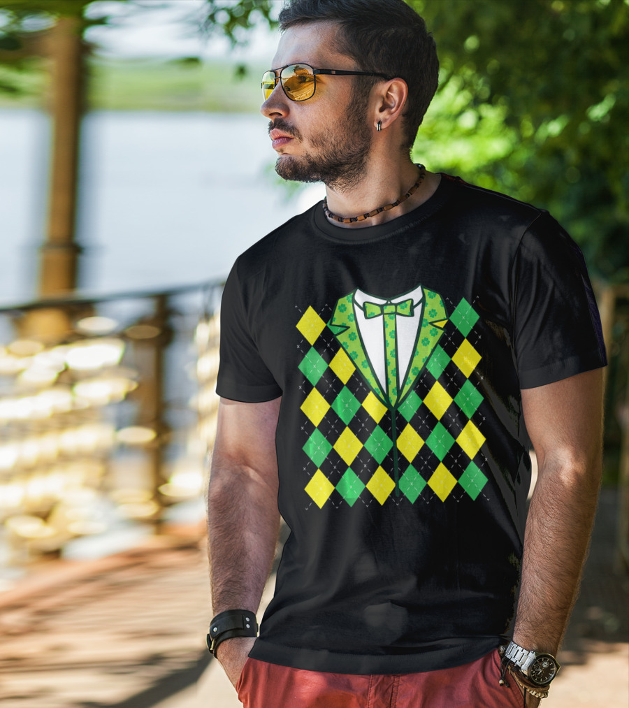 Green Leprechaun Tie Argyle T-Shirt