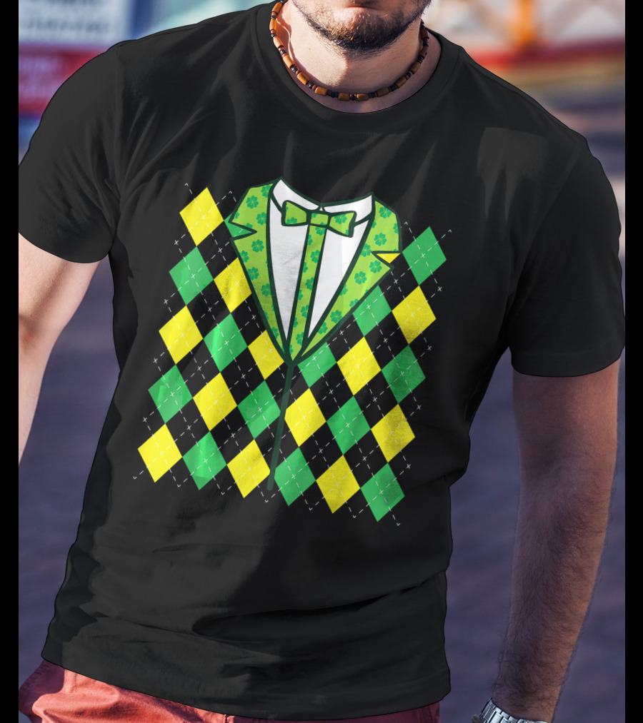 Green Leprechaun Tie Argyle T-Shirt