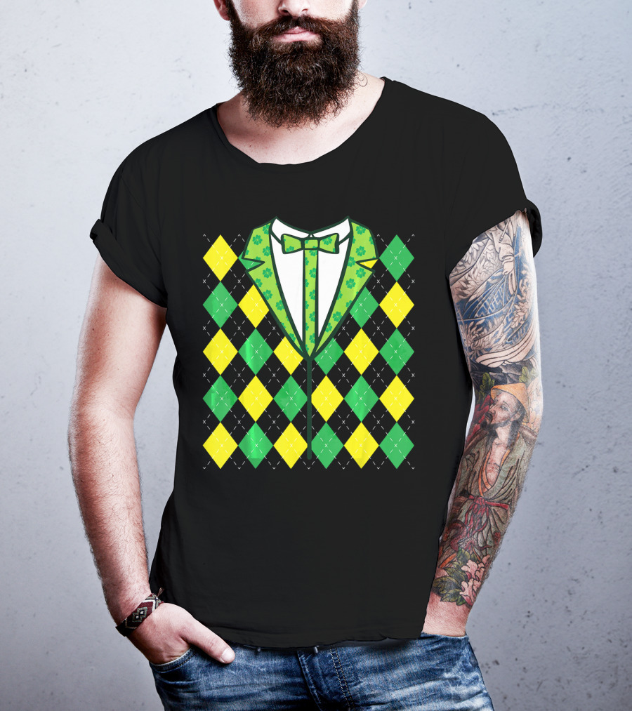 Green Leprechaun Tie Argyle T-Shirt