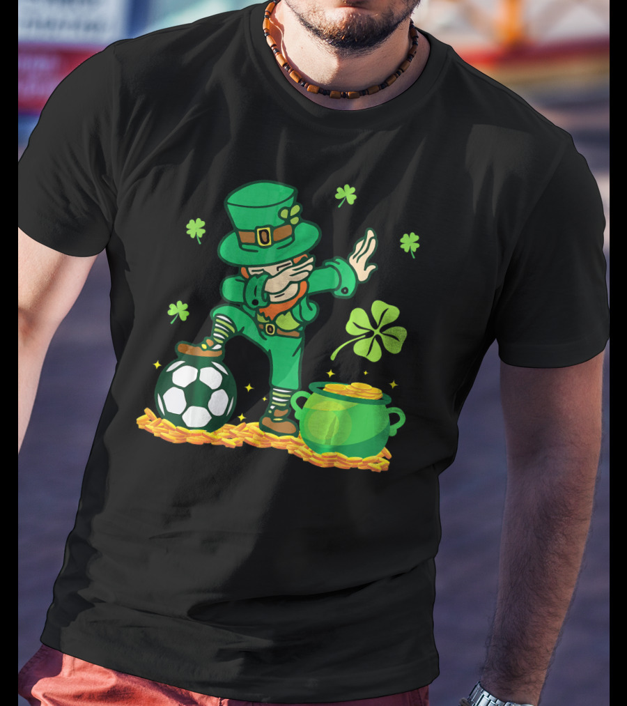 Leprechaun Dabbing With Soccer Ball And Pot Of Gold T-Shirt