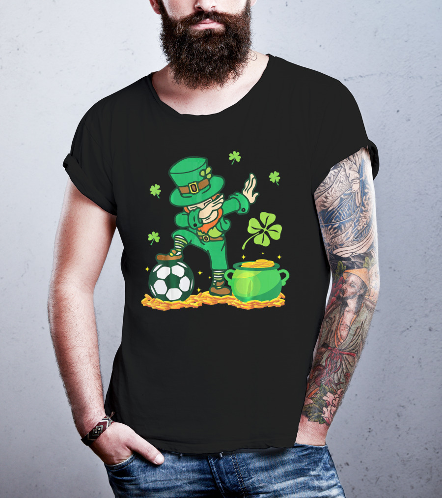 Leprechaun Dabbing With Soccer Ball And Pot Of Gold T-Shirt