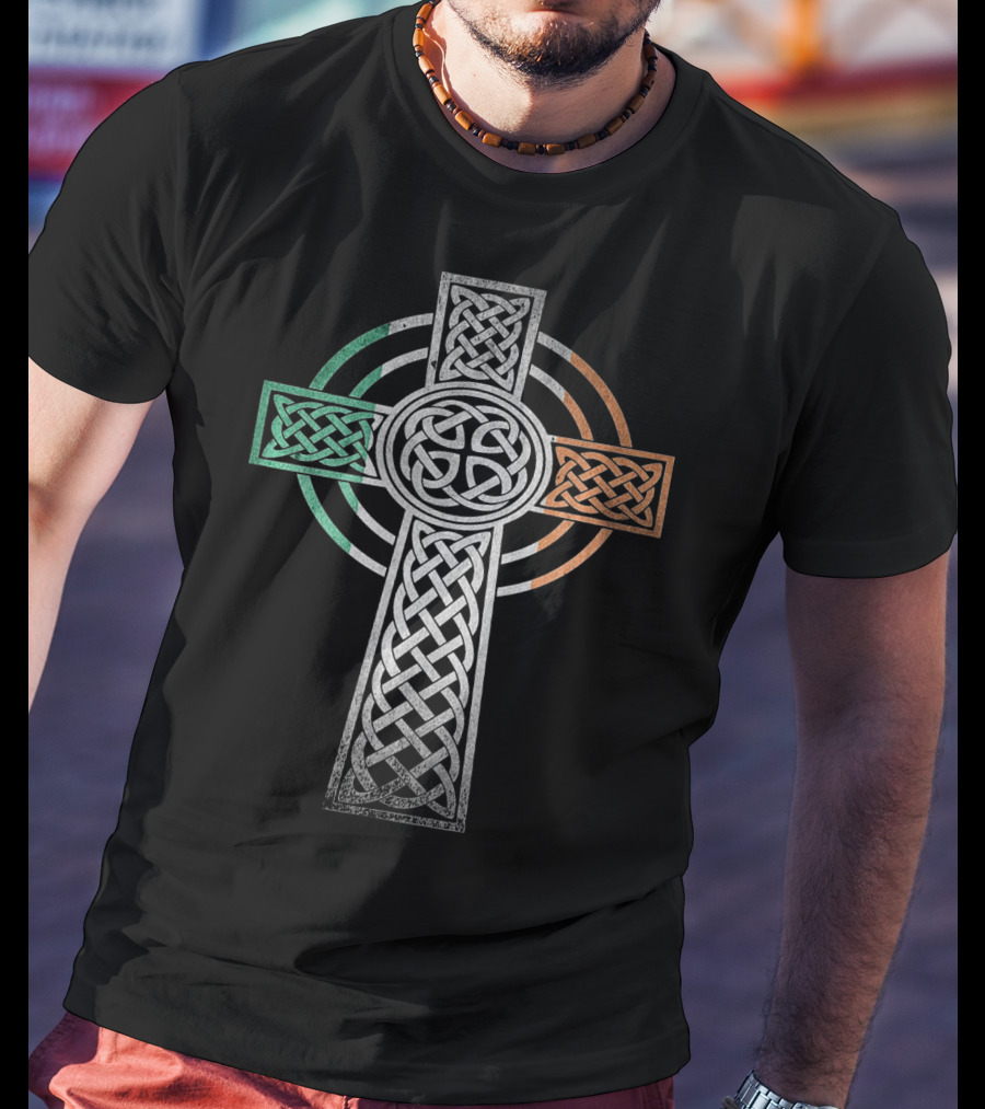 Celtic Cross With Irish Flag Colors Irish Pride T-Shirt