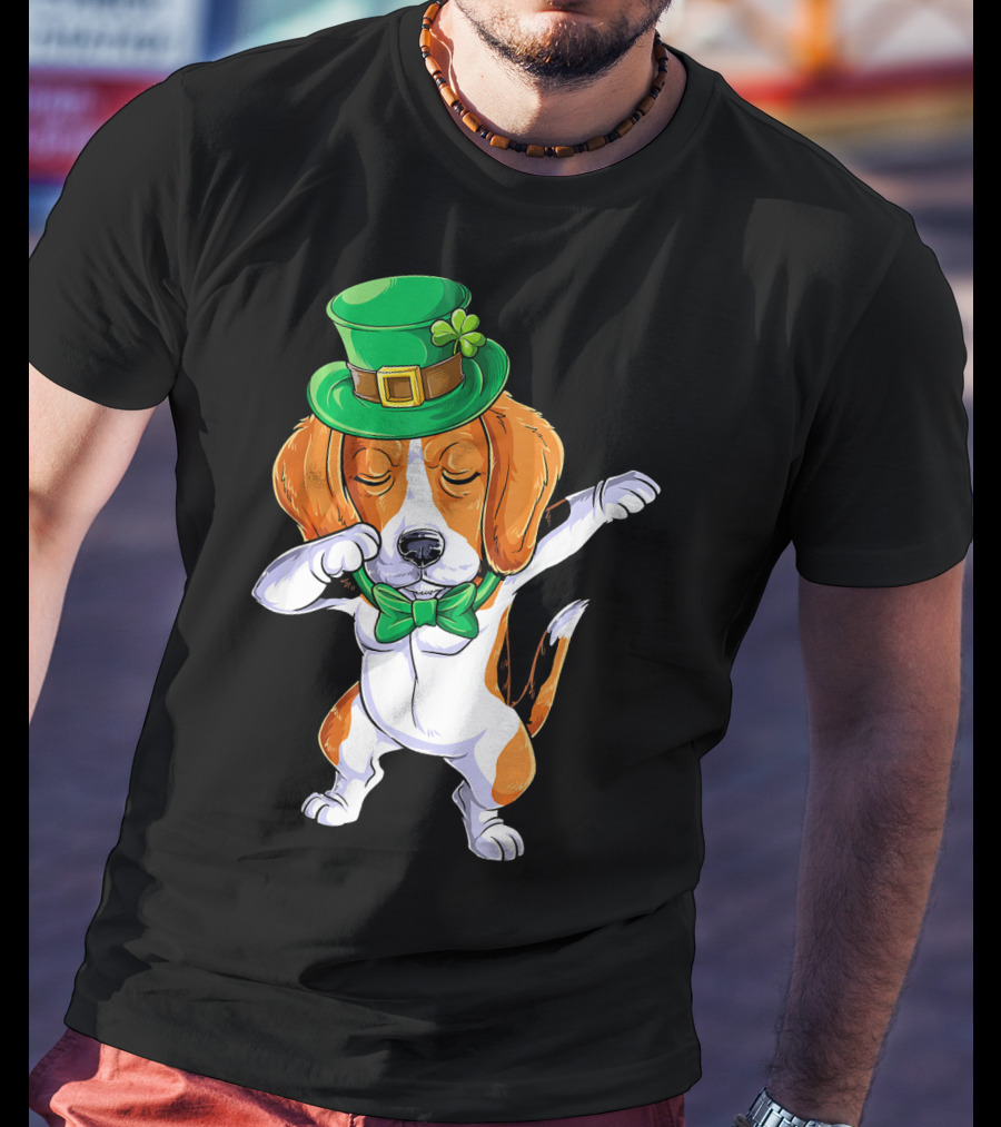 Dabbing Beagle St Patricks Day Boys Leprechaun Hat Bow Tie Shamrock T-Shirt