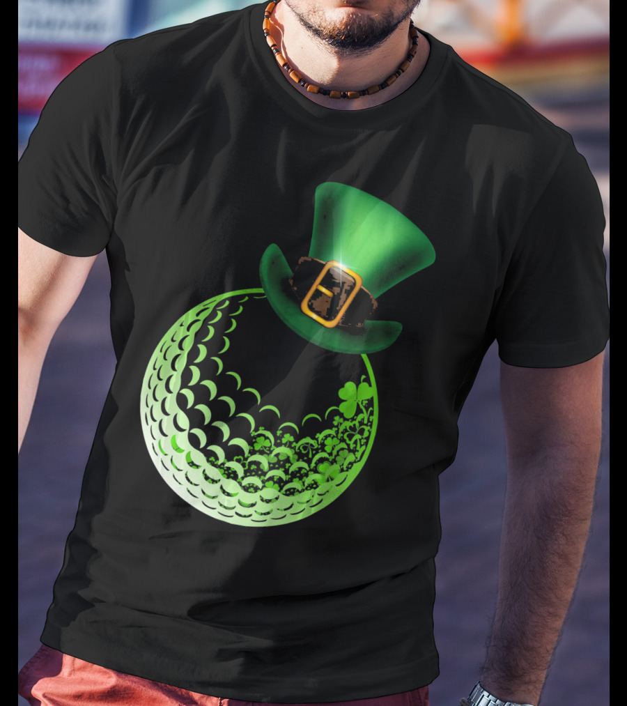 Shamrock Golf Ball With Leprechaun Hat St Patrick's Day Fun T-Shirt