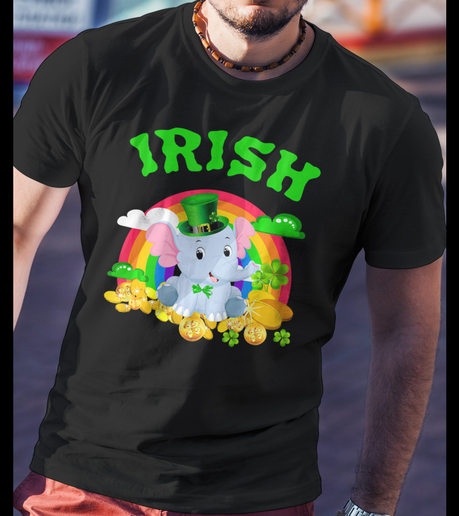 Irish Elephant St Patricks Day Rainbow Coins Clover T-Shirt