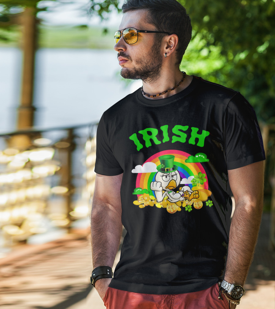 Irish Chicken Funny St Patricks Day Rainbow Gold Coins T-Shirt