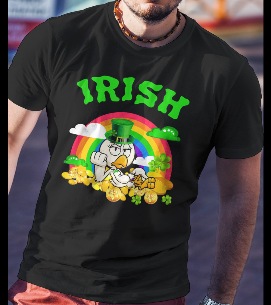 Irish Chicken Funny St Patricks Day Rainbow Gold Coins T-Shirt