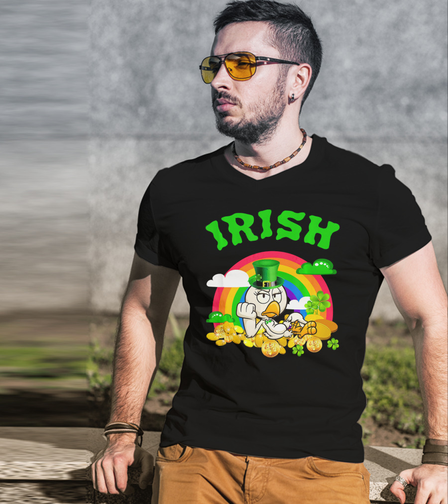Irish Chicken Funny St Patricks Day Rainbow Gold Coins T-Shirt