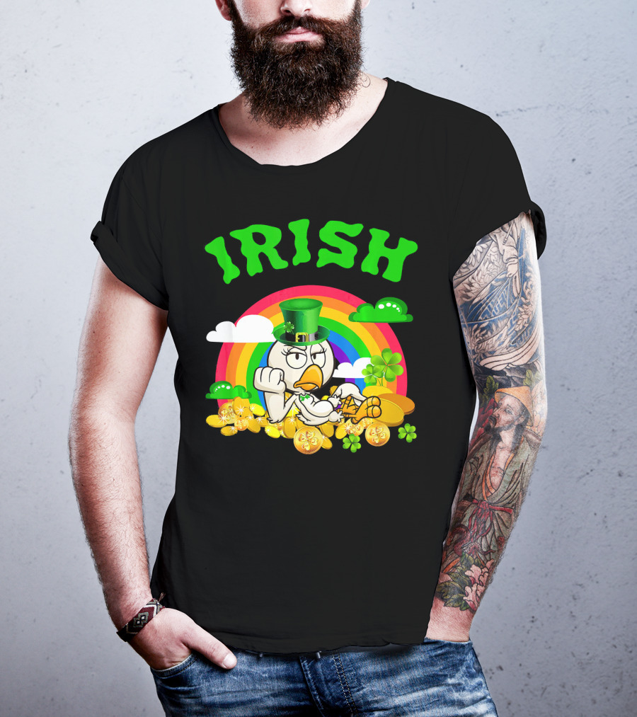 Irish Chicken Funny St Patricks Day Rainbow Gold Coins T-Shirt