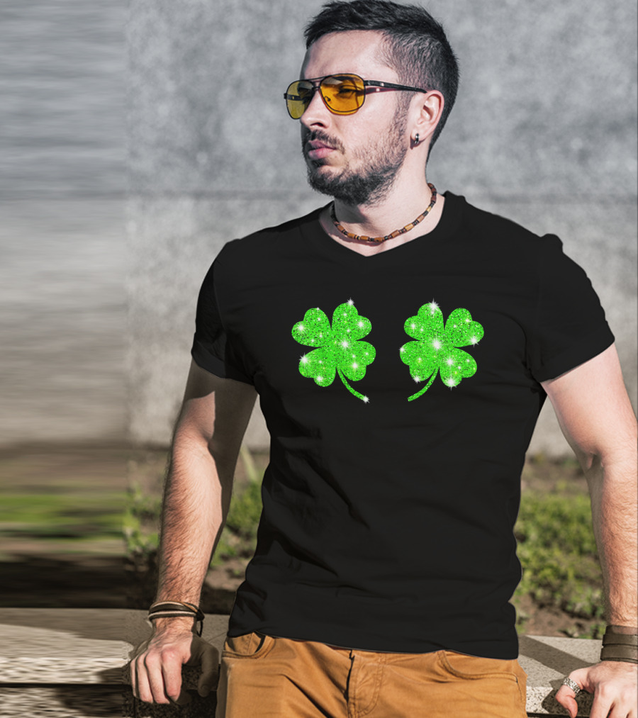 Shake Your Shamrocks Green Sparkle 4 Leaf Clover T-Shirt