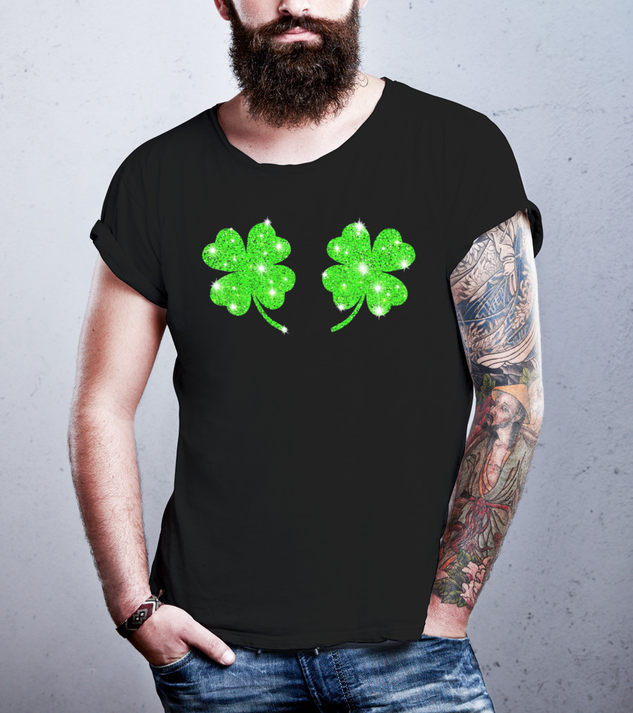 Shake Your Shamrocks Green Sparkle 4 Leaf Clover T-Shirt