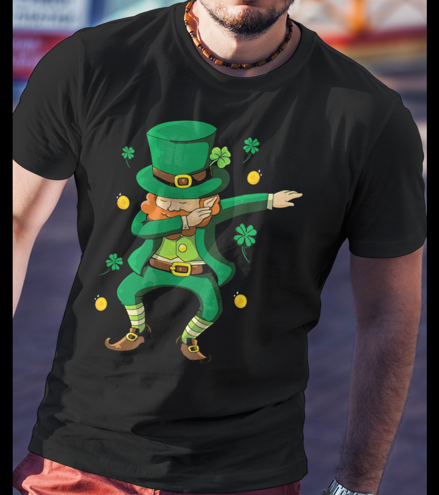 Funny Leprechaun Dabbing With Clover Coins T-Shirt