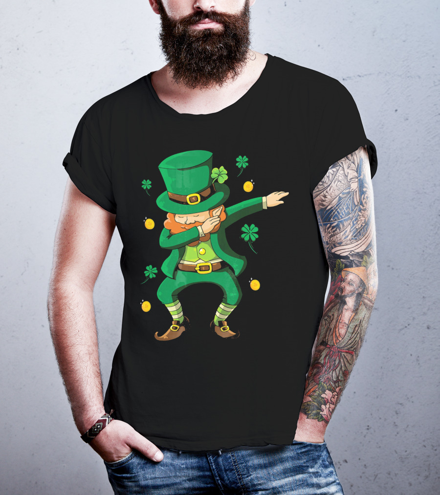 Funny Leprechaun Dabbing With Clover Coins T-Shirt